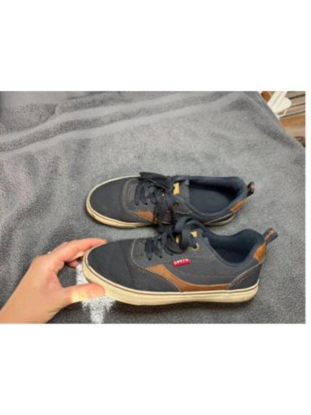 Levis Kids Lace Up Sneakers Size 3 Navy Blue Brown Casual Skate Shoes